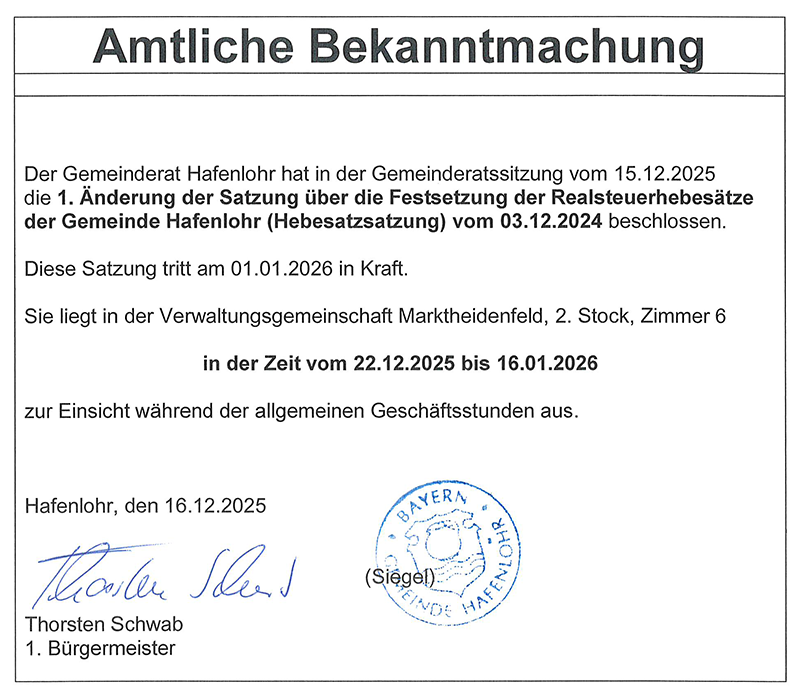 Hebesatzänderungssatzung