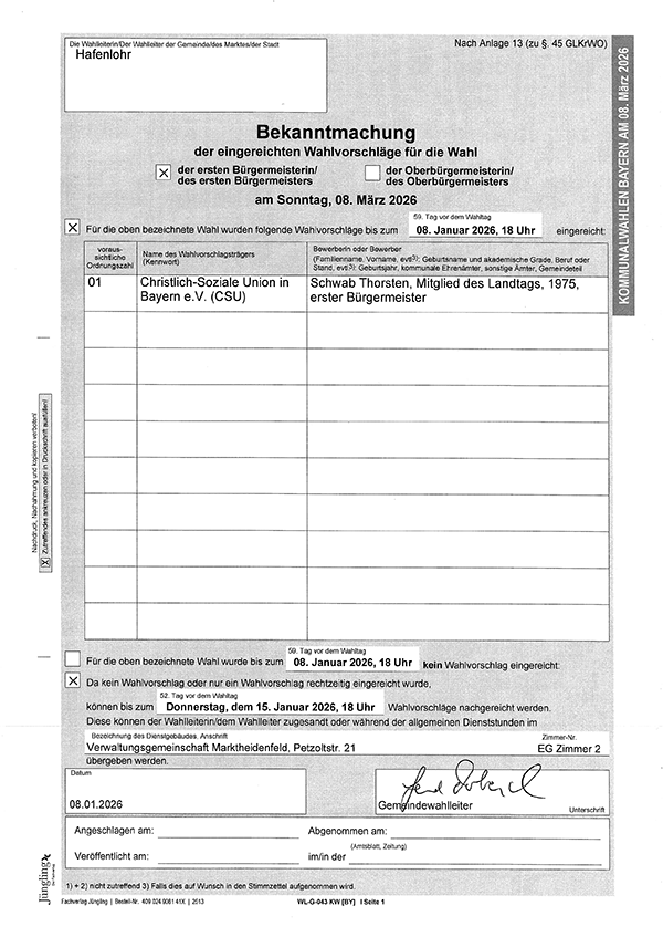Niederlegung der Wahlvorschläge Bürgermeister Teil 2