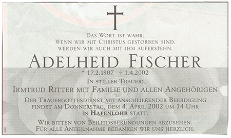 Fischer Adelheid Anzeige